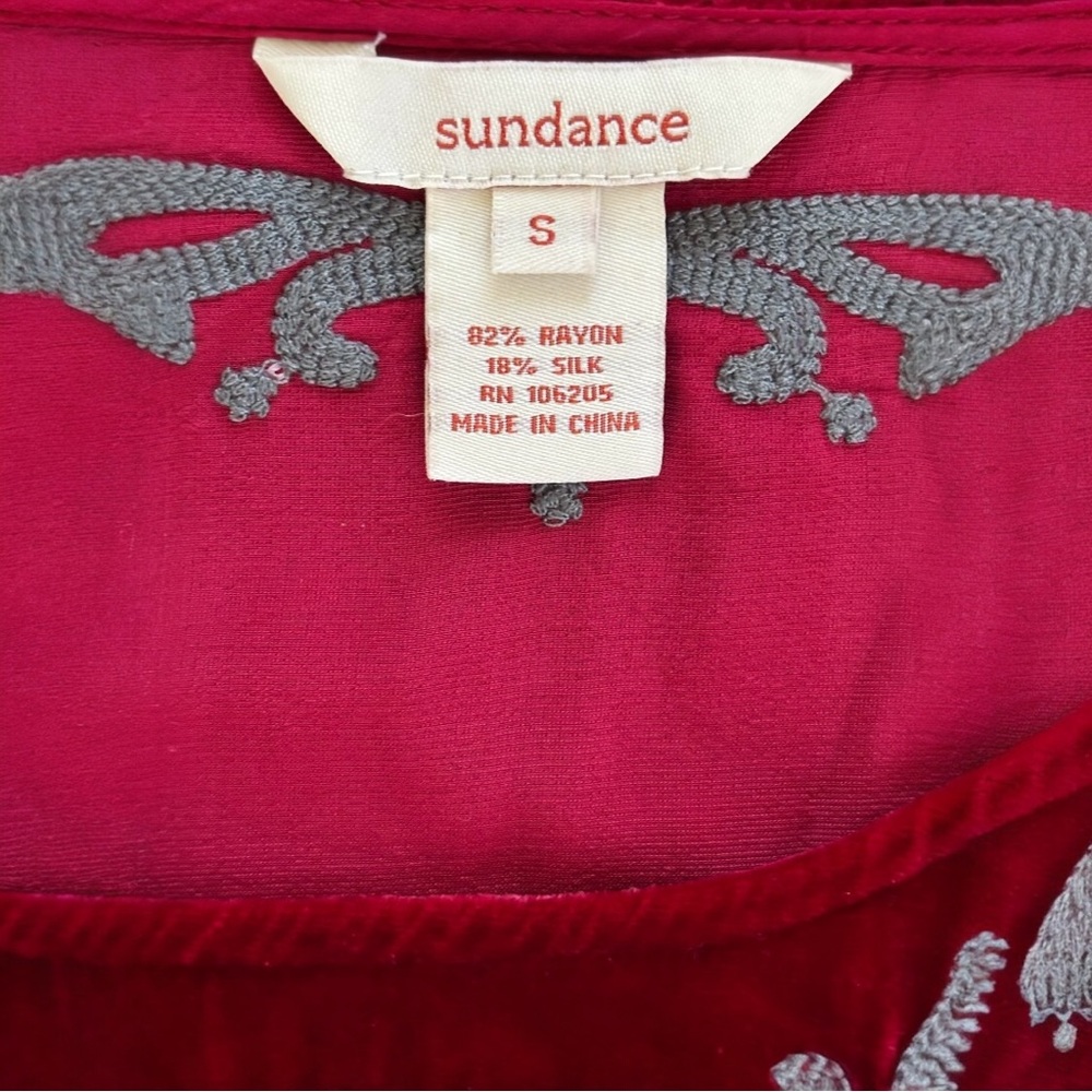 SUNDANCE Women's Velvet Embroidered Top in Crimson Red (S) - Picture 5 of 7